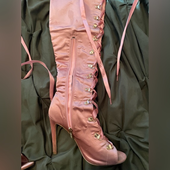 Light Pink Lace-up Stiletto Boots - Picture 9 of 13